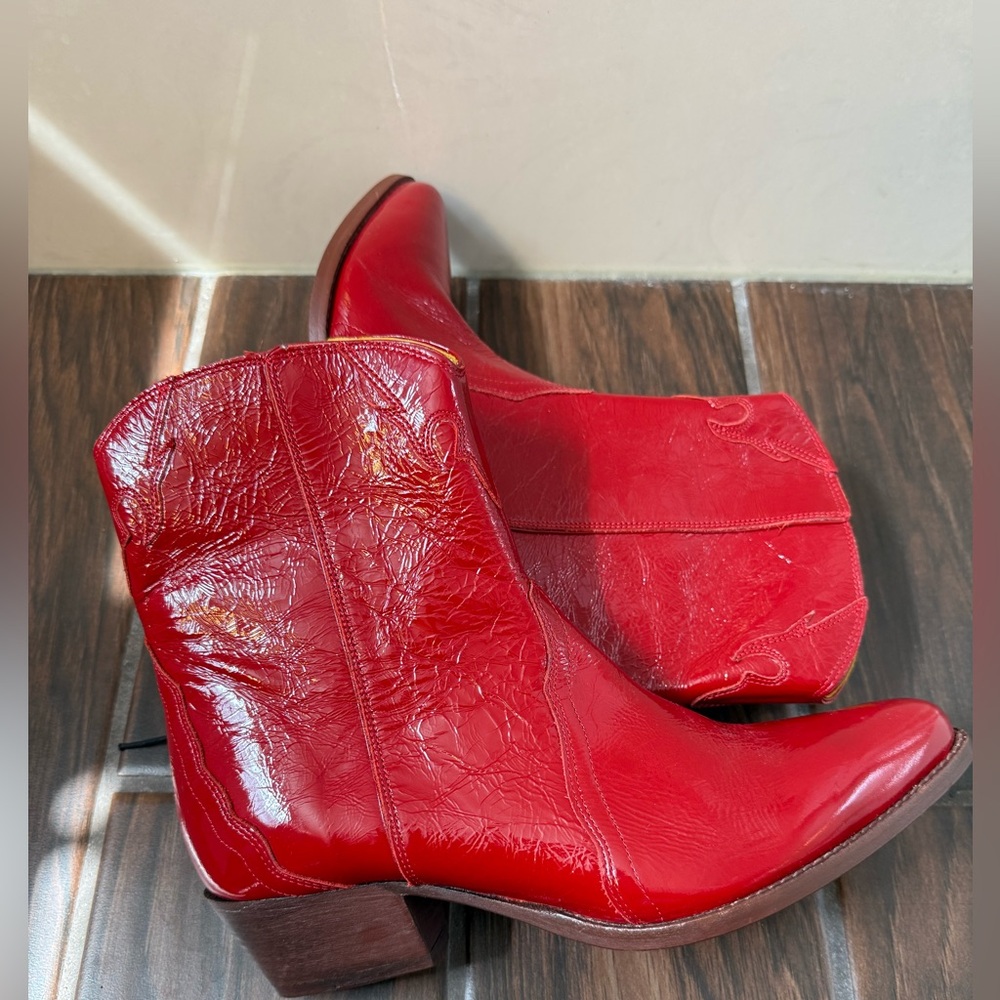 Free People New Frontier Red Leather Pointed-Toe Boots in size 10.5/41 - Picture 13 of 13